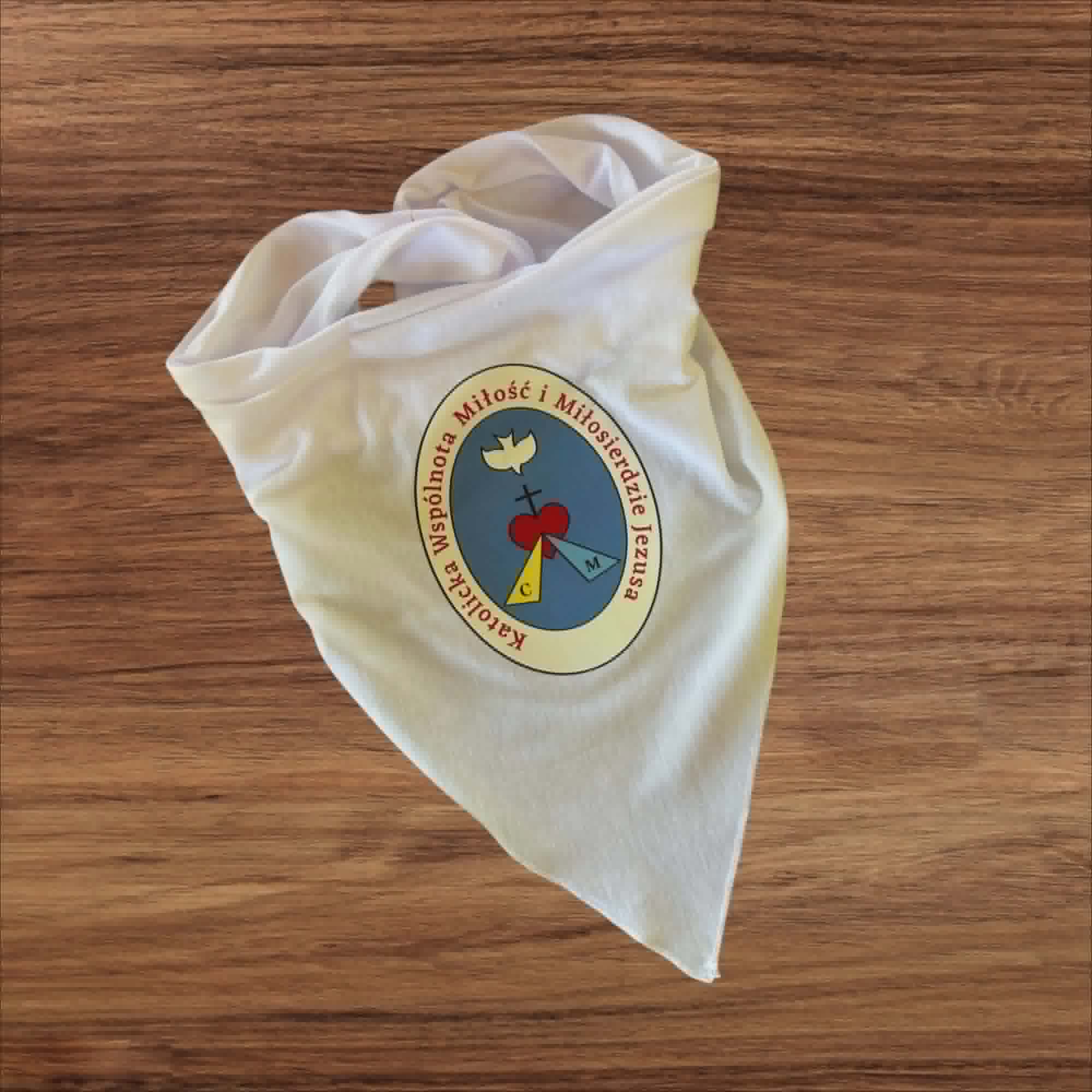 Chusta biała z logo Katolickiej Wspólnoty MiMJ - obrazek 2