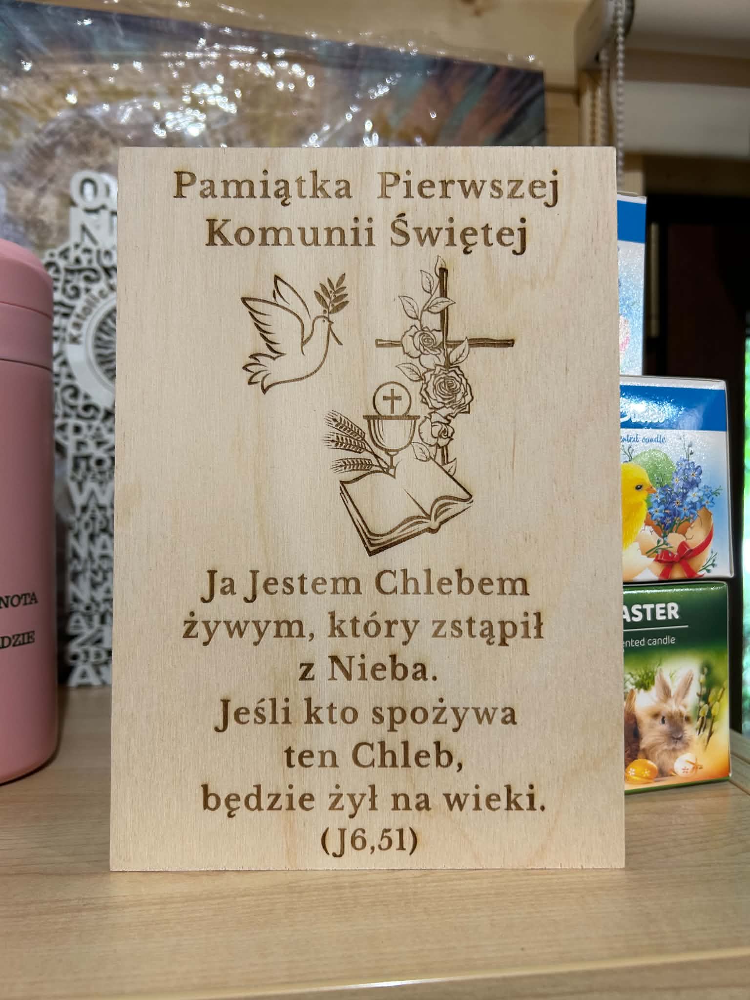 Drewniany obraz – Pamiątka Pierwszej Komunii Świętej