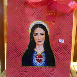 Duża Torebka Prezentowa „Niepokalane Serce Maryi” z Sercami (Różowo-Złota)