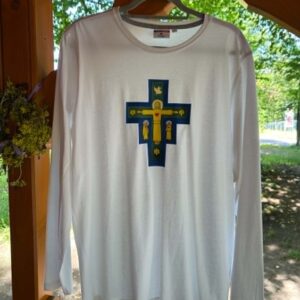 Koszulka męska z nadrukiem "Zielony Krzyż Miłości" symbol Wspólnoty MiMJ - kolor biały