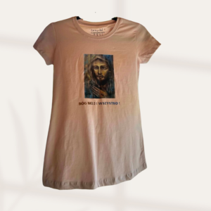 T-shirt damski "Bóg Miój i Wszystko" kolor jasnoróżowy