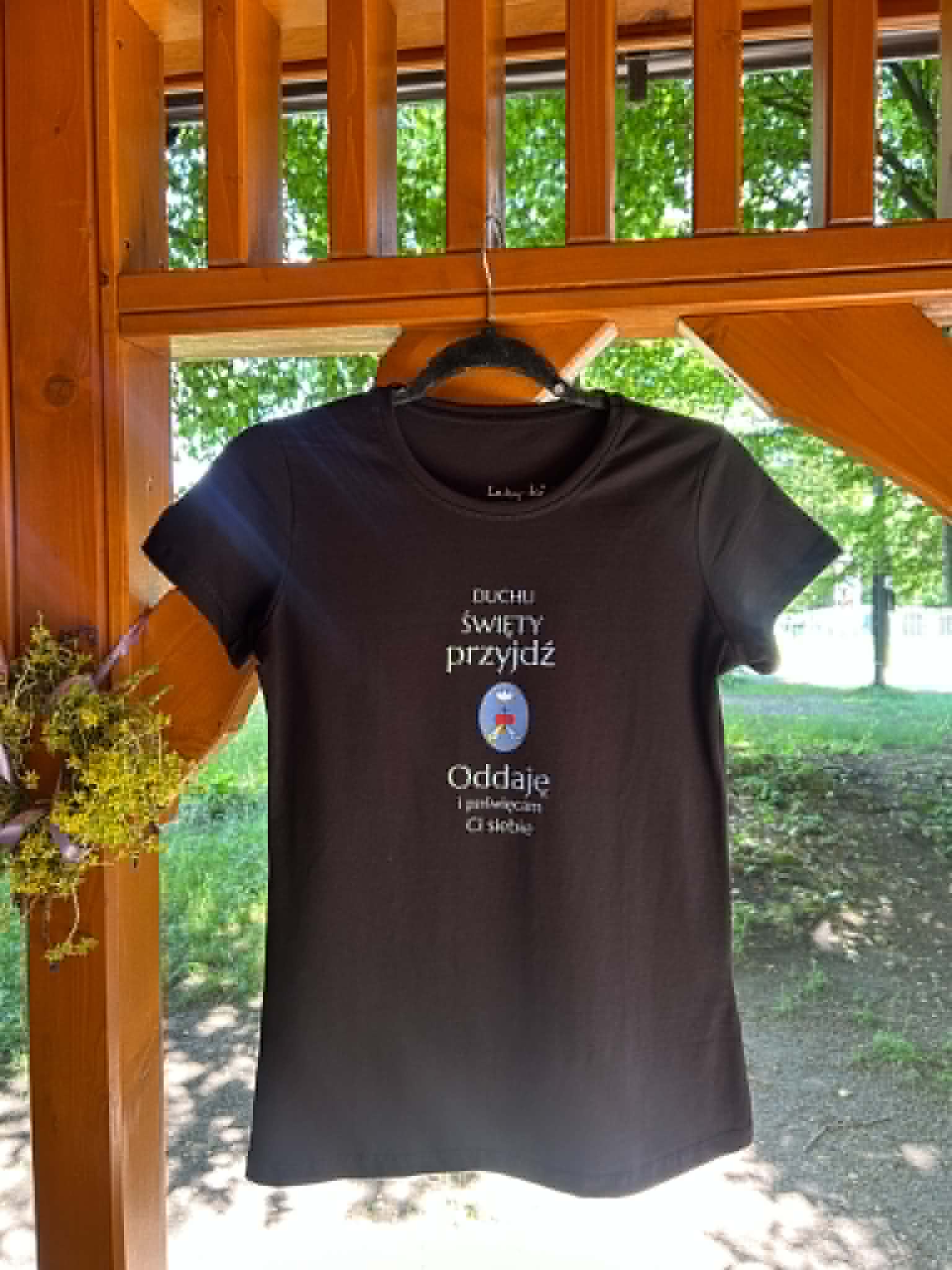 T-shirt damski „Duchu Święty Przyjdź” kolor czarny