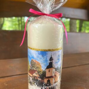 Mała Świeca Parafinowa z Kościołem w Czatachowej (Ecru)