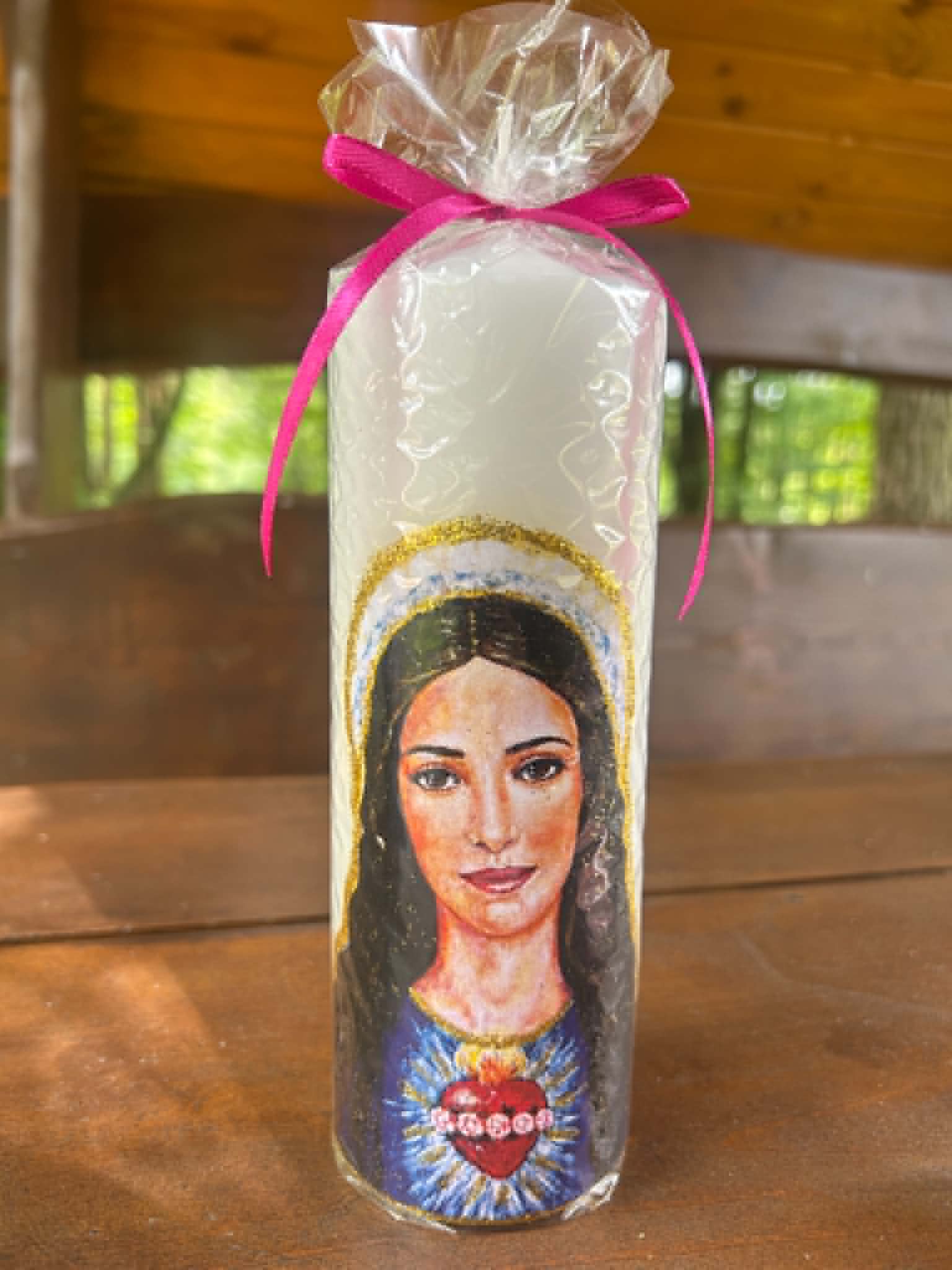Średnia świeca ozdobna z wizerunkiem Niepokalanego Serca Maryi