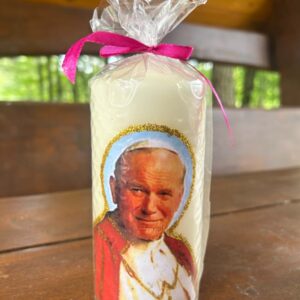 Mała Świeca Parafinowa ze Świętym Janem Pawłem II (Ecru)