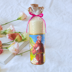Średnia świeca ozdobna z wizerunkiem Świętego Franciszka z Asyżu